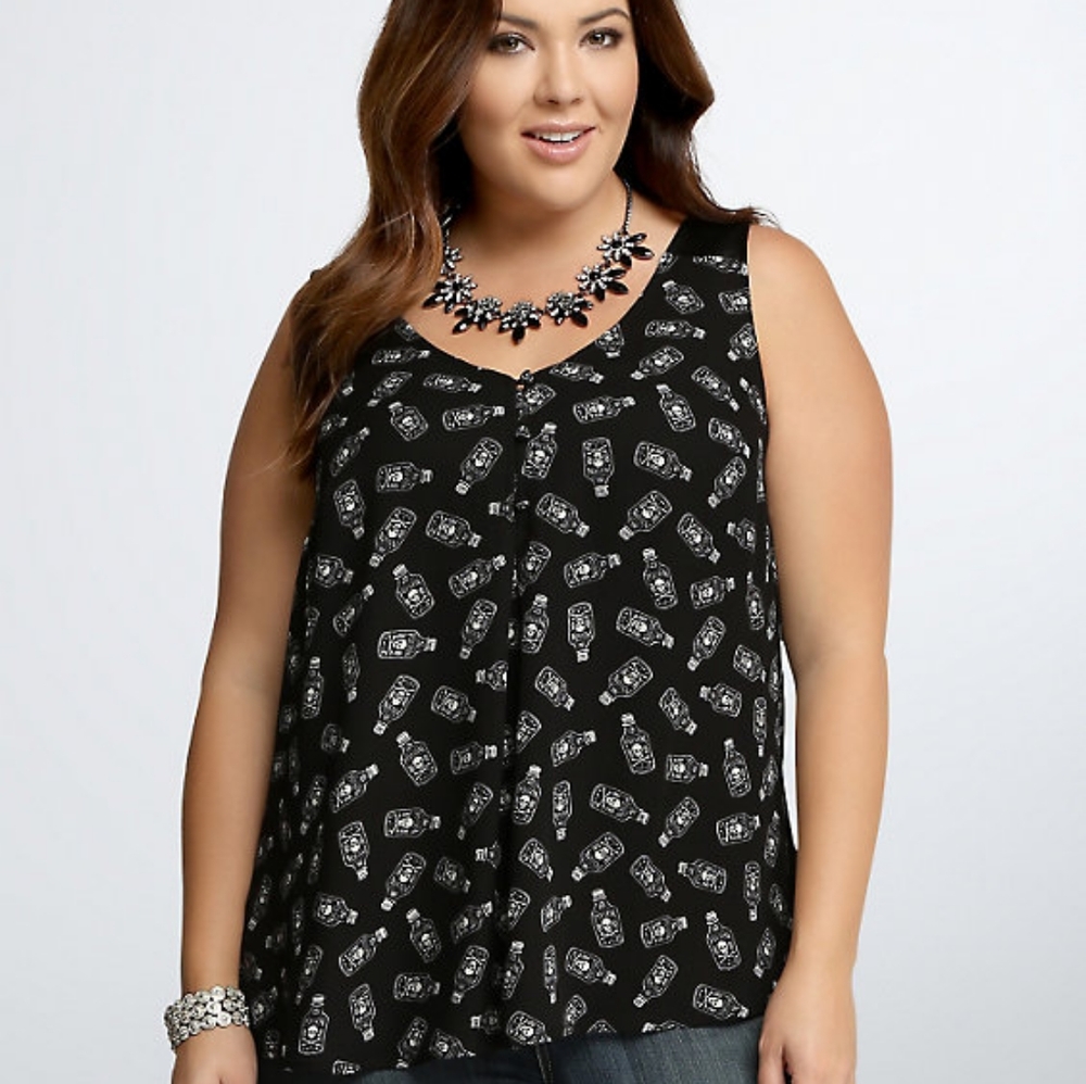 Poison bottle tank top faux leather trim